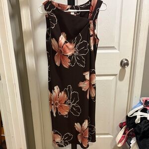 dressbarn Brown and Pink Floral Midi Dress